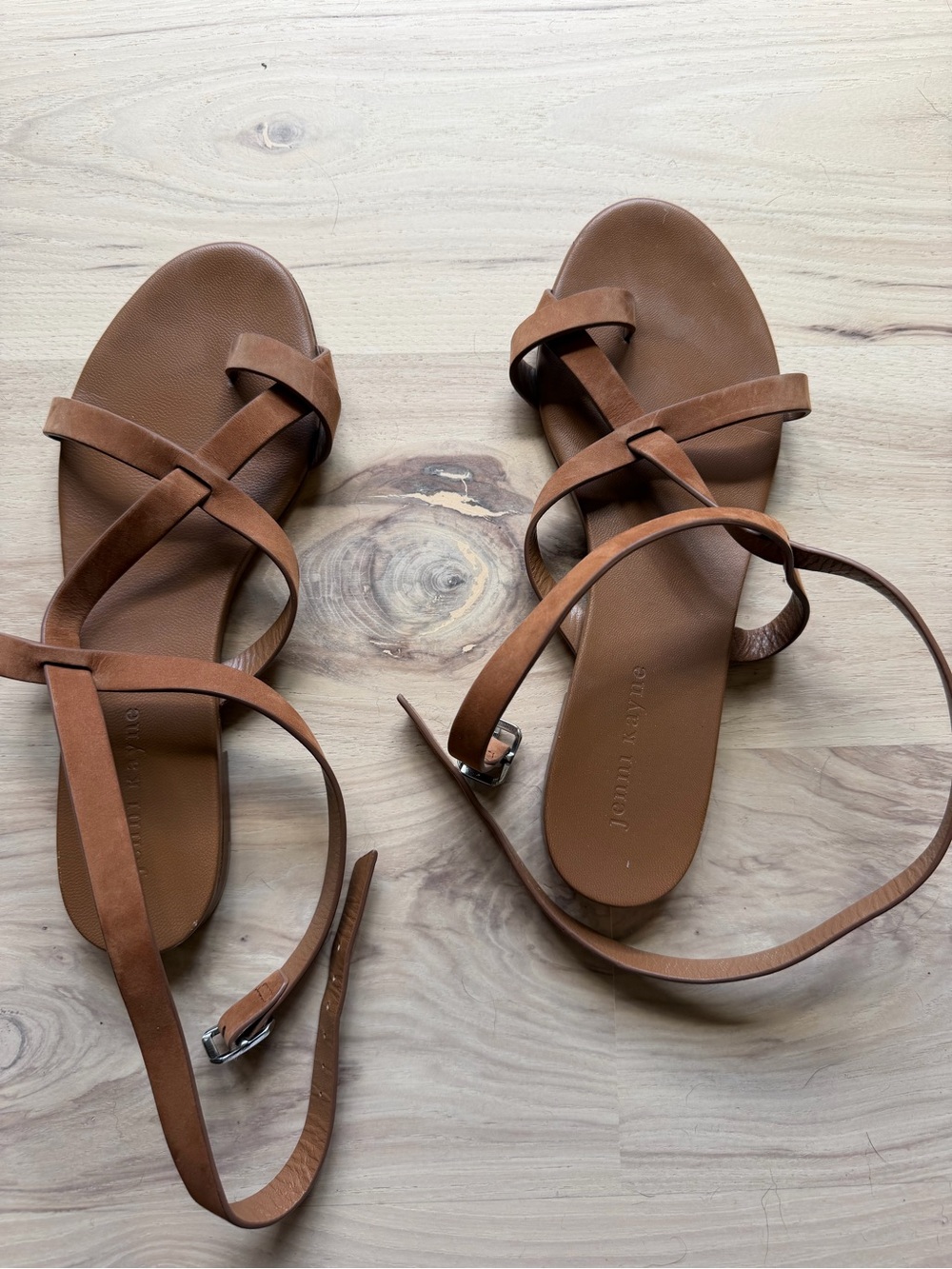 Jenni Kayne Tan Leather Strappy Ankle-Tie Sandals